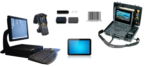 laptop and desktop computer, smart tablet, handheld rfid reader, rfid tags, barcode